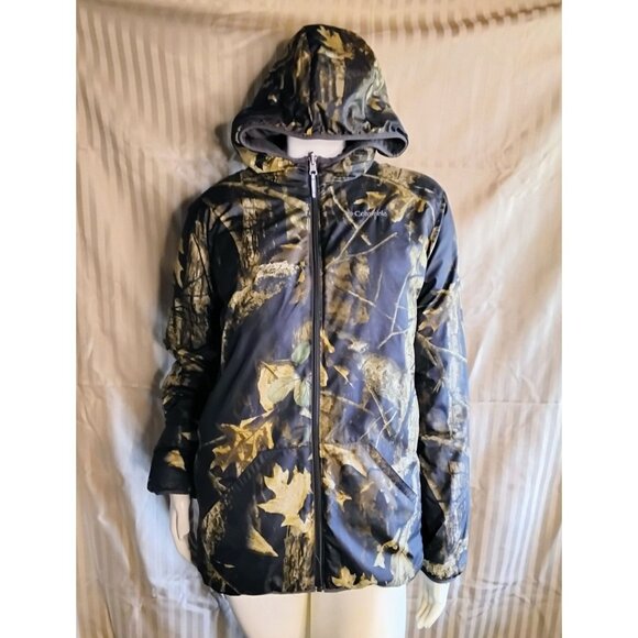 Columbia Reversible Hooded Camo Jacket XL Polyester Womens Outdoor Wear - Picture 2 of 8